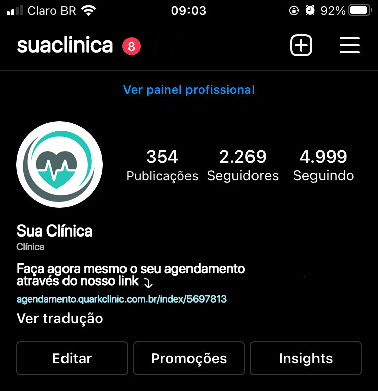 Link do agendamento online na bio do Instagram.
